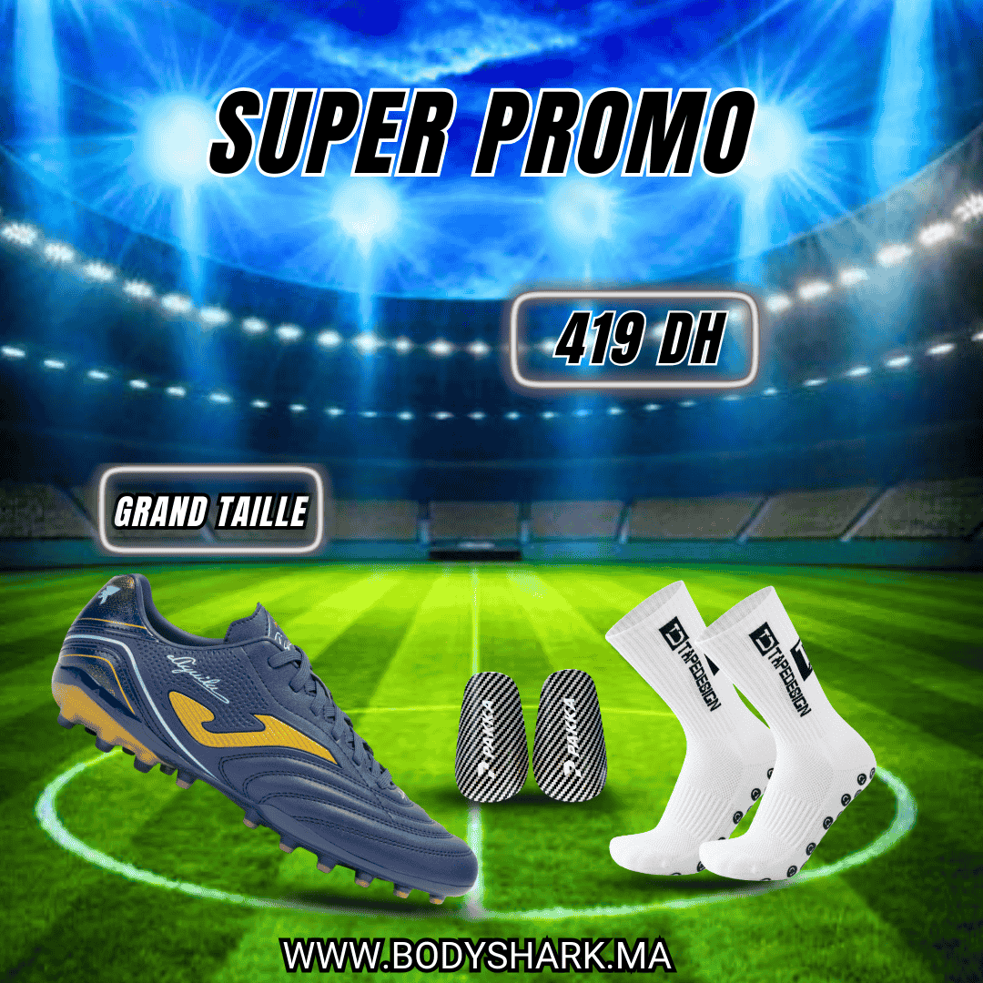 chaussures-de-football-aguila-protege-tibia-de-football-chaussettes-superlight-maroc-khouribga-bodyshark